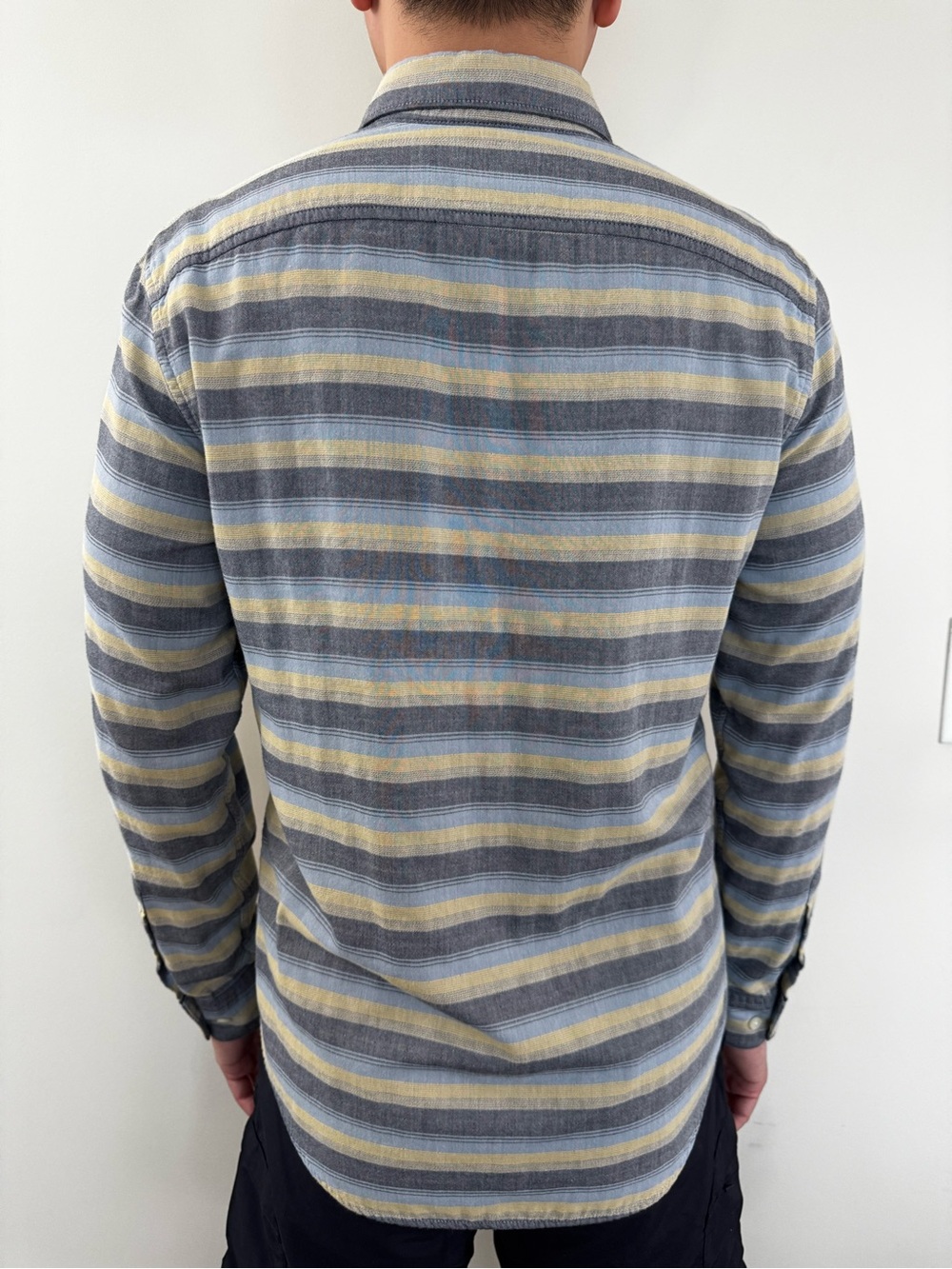 Original Penguin Long-Sleeve Striped Button-Down in Blue and Cream